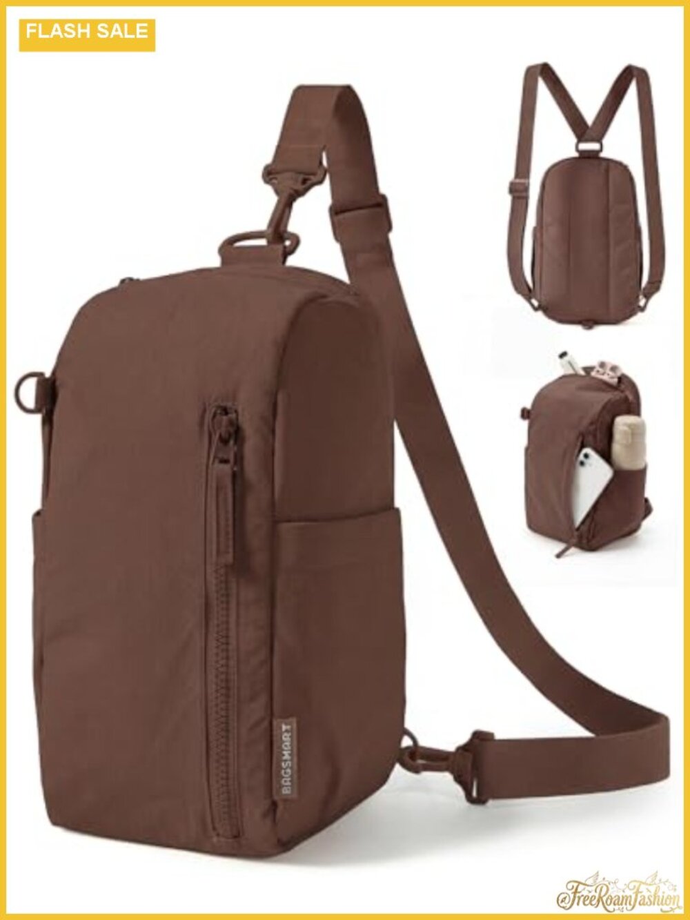 Small Nylon Puffer Crossbody Sling Bag, Adjustable Strap, 6 Pockets, 9L